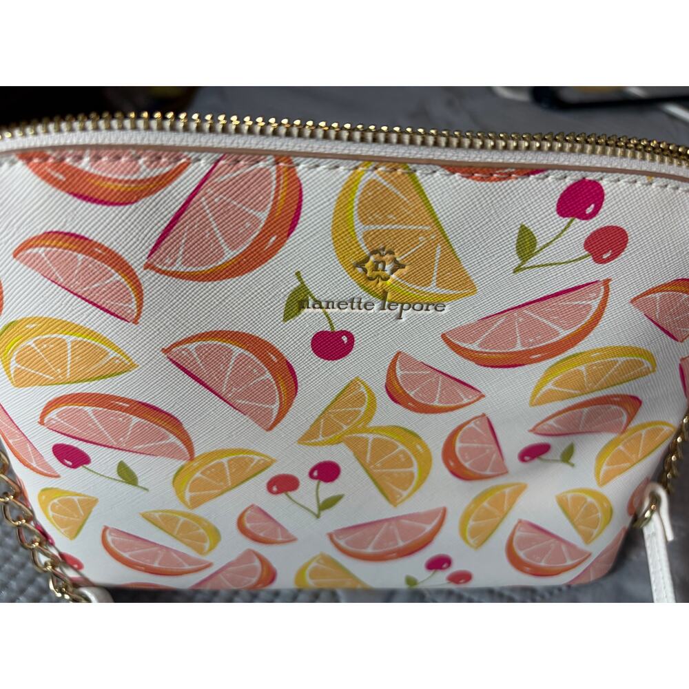 Nanette Lepore Citrus Fruit Print Crossbody Bag White Lemon Grapefruit Cherry - Picture 2 of 5